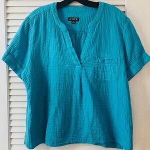 J.Crew Cotton Gauze Pullover Short Sleeve Shirt Cotton, Blue Size XXL, Pre Loved